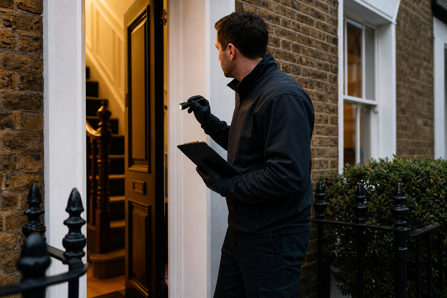 Representative discreet London pest control inspection scene