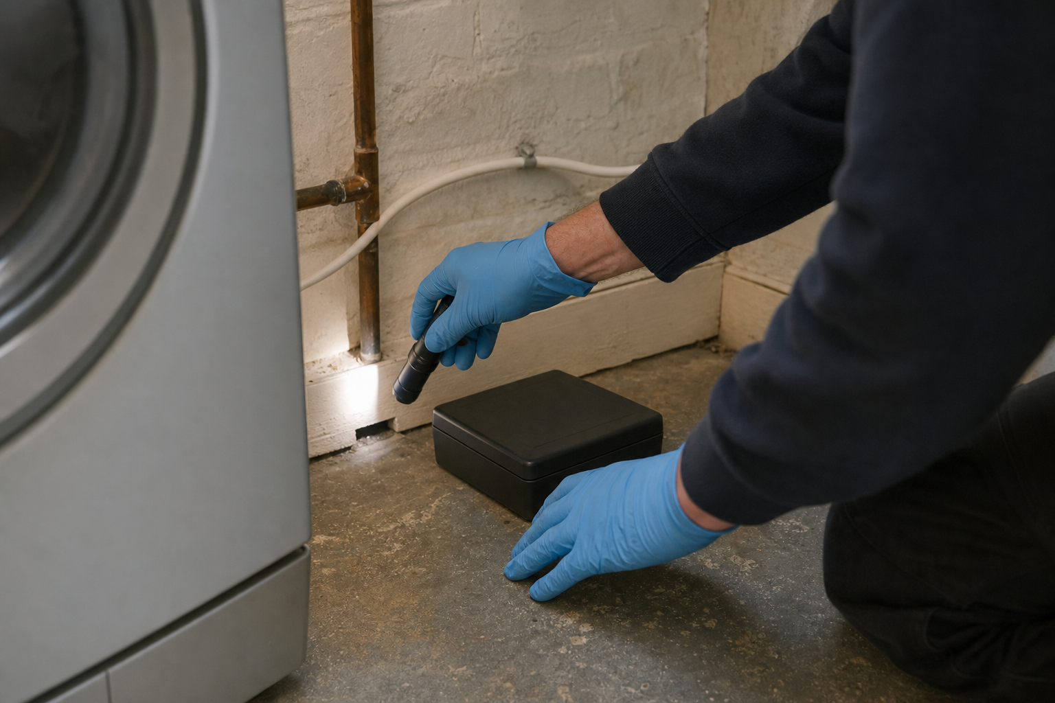 Representative discreet London pest control inspection scene