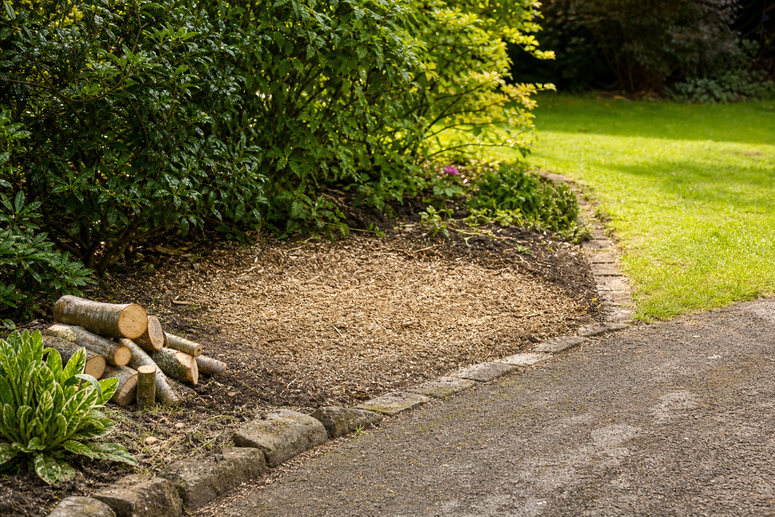 Representative tidy stump grinding aftercare with woodchip and logs